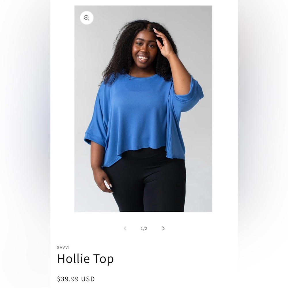 Blue Oversized Crop Top with Dolman Sleeves